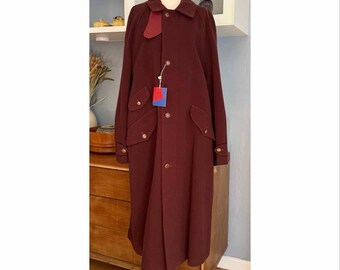 Vintage 80’s Emanuel Ungaro Pour L’Homme Burgundy Twill Wool Trench Coat Sz 48