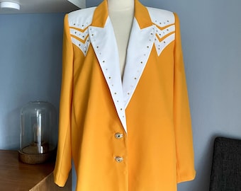 Veste blazer Criscione Cache XL VTG 80's jaune strass bijoux western