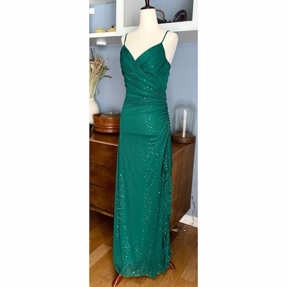 ball gown formal dresses Glitter-Print Long Prom Dress with Sheer Waist Smoky Blue / 4