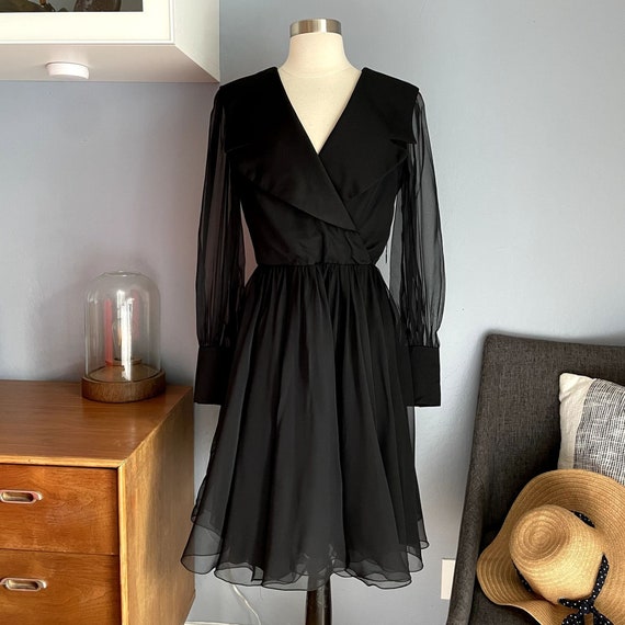 Vintage 60's 70's Coco of California Black Chiffo… - image 1