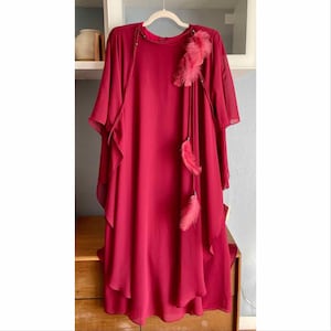 URSULA OF SWITZERLAND Vintage 80&#39;s Chiffon Flowy Drape Feathers Dress Sz 12