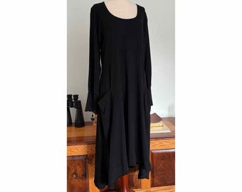 Click by Color Me Baumwoll Midi Kleid Sz M Artsy Lagenlook Minimalist Schwarz