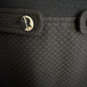 Vtg Courrèges Black Knit Dress Cotton Blend Quilted Skirt Waist Logo Tabs S image 9