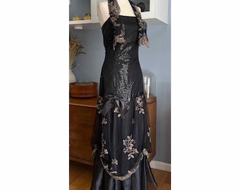 VTG Jessica McClintock Gunne Sax Floral Embroidered Maxi Tulle Dress 9 Whimsy