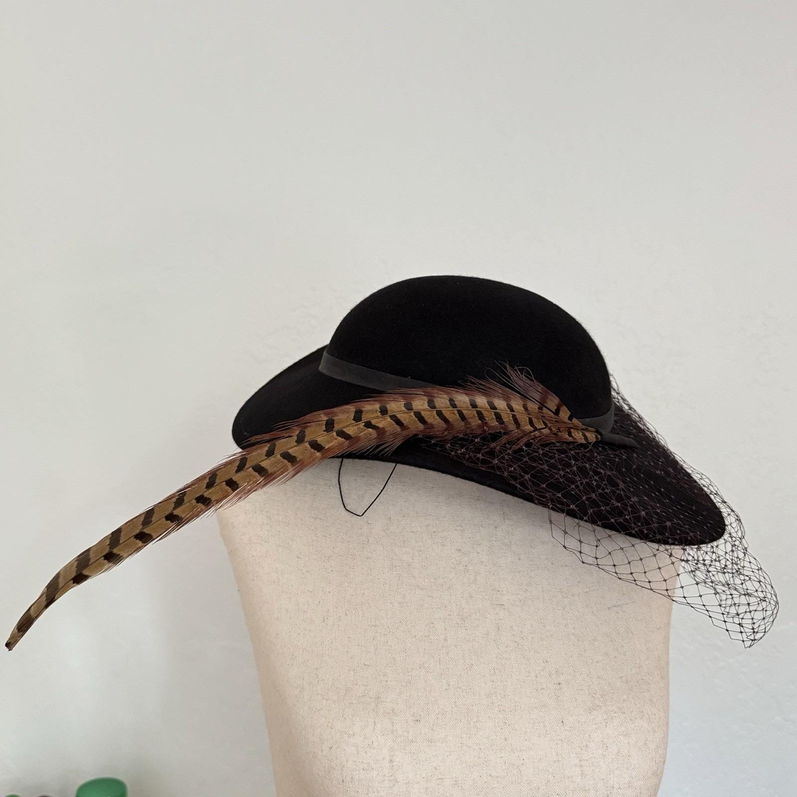 Sonni Of San Francisco Vintage Fasinator Hat W/Tulle, Feathers & Sequins Vintage Sonni of San Francisco Wide-brim Fascinator Hat Wool  main image 3
