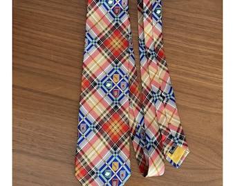 JC De CASTELBAJAC Herren Krawatte 100% Seide Tartan Plaid Shields Krawatte ITALY Bunt Vintage