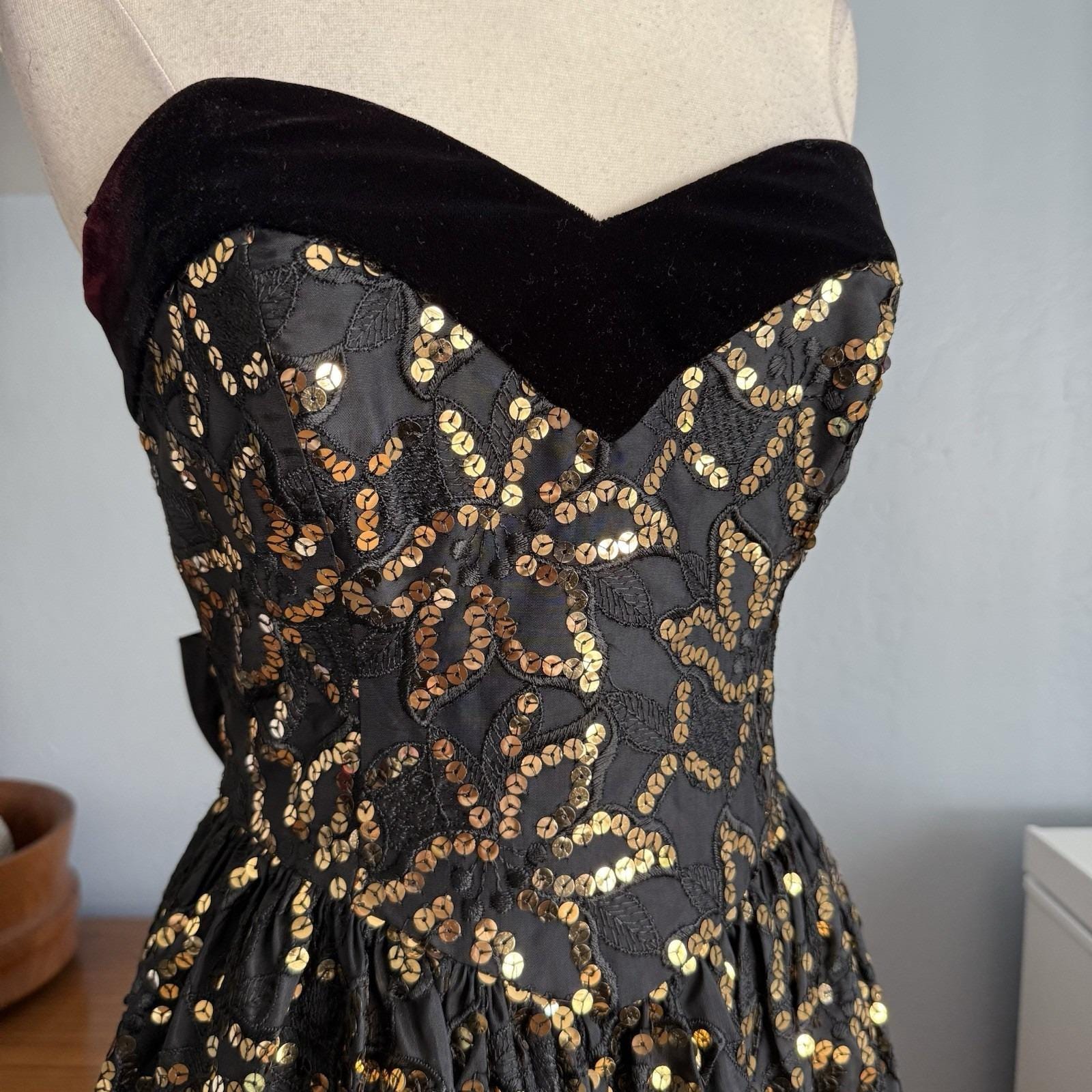 jessica mcclintock black and gold dress Jessica McClintock Black Lace Gold Strapless Dress PARTY formal Prom  Crinoline 6