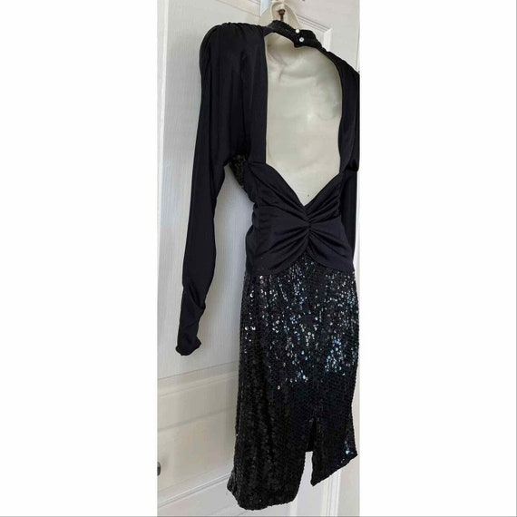 VTG 80s 'CLIMAX KAREN OKADA' BLACK BEADED GOTHIC PEPLUM BODICE DRESS UK 10/12