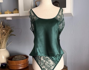 Vintage 90er Victoria’s Secret Second Skin Satin Spitze Cami & Panty Set Grün Gr. M