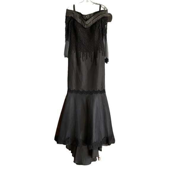 Vintage 80s Cailan'D Black Lace Long Gown Dress F… - image 1