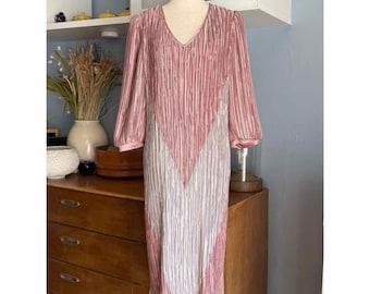 Vintage 80’s Pierre Labiche Pleated Midi Dress Color Block Pink Gray Sz M