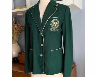 Vintage 50’s Bryn Mawr Sigill College Wool Blazer Green Embroidered Brooks Allen MCM