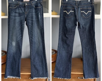Vtg Y2K R.E.D. Valentino Boot Cut Low Rise Jeans Rhinestone Pockets Sz 32