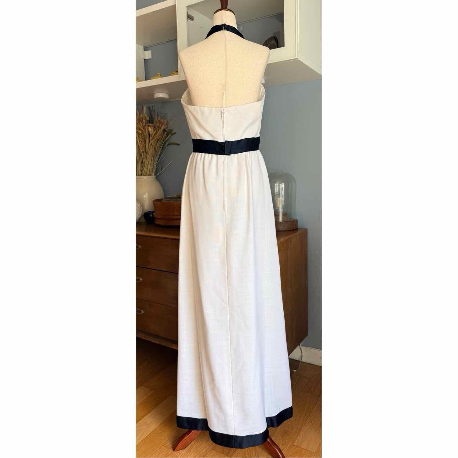 Vtg 70s Morty Sussman for Mollie Parnis Boutique Linen Maxi Halter