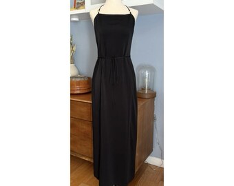 Vintage Ozbek Schwarzes Maxi Wickelkleid Made In Italy Grösse 34 XS/S