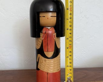 Vintage Sosaku Kokeshi Doll Traditionelles Japanisches Holzschild 9 ”Hoch