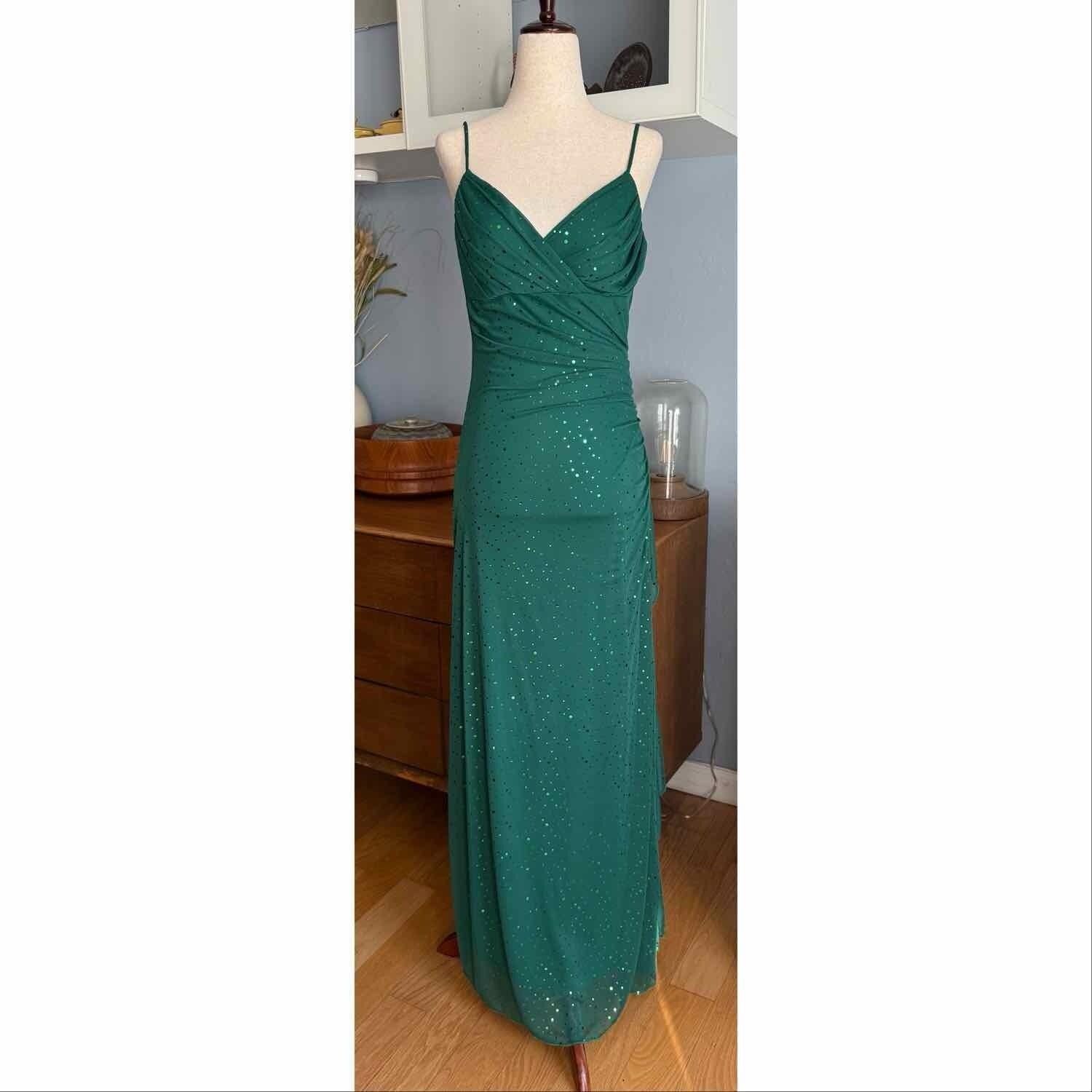 city triangles dress green Vintage Y2K Mesh Sparkly Polka Dots Maxi Dress Prom Whimsy S chapel-train