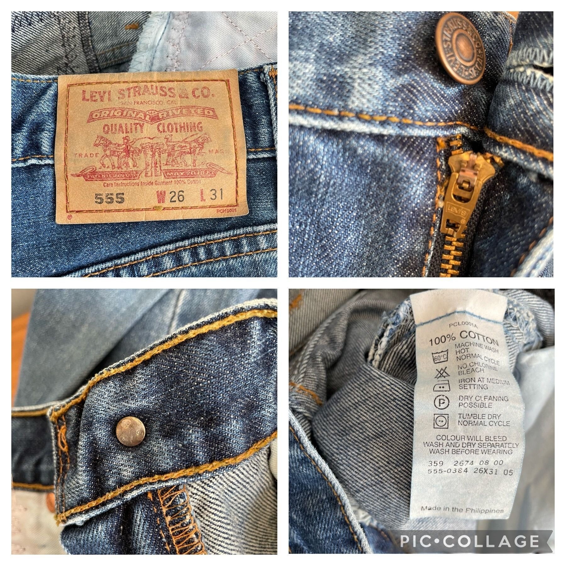 Vintage Levis 555 Jeans 26x31 Remake Bandana Cuffed Distressed Bootcut  