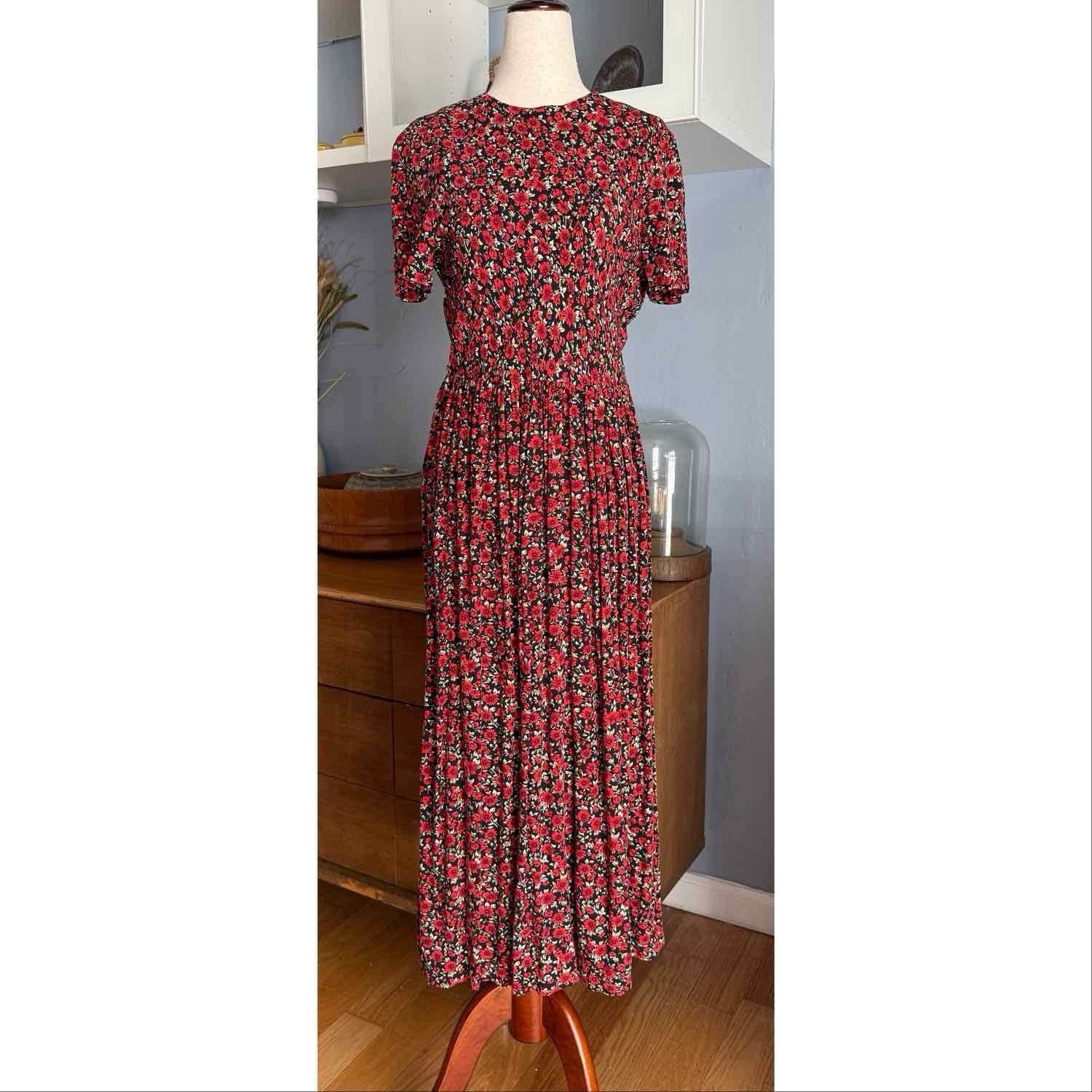 Dark Red Floral Dress - Etsy