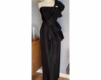 Vtg Climax Karen Okada David Howard Black One Shoulder Bow Party Prom Sz 0/2