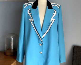 Vtg 80's Criscione Cache XL Blazer Jacket Blue Western Studs Rhinestones