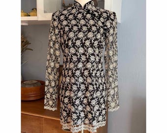 Vtg 90’s Y2K Liz Claiborne Lace Mini Dress Cheongsam Asian Mandarin 6 Whimsy