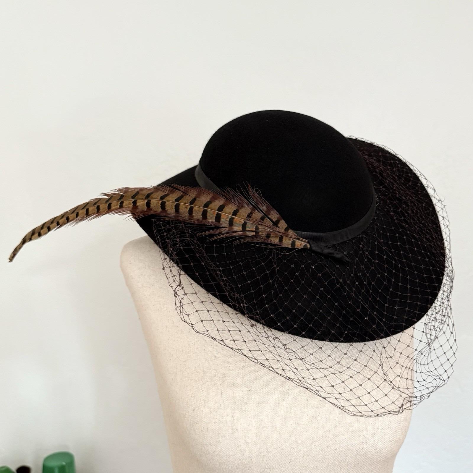 Sonni San Francisco Turquoise & Black Wide Brim Hat Vintage 1980s Navy Blue Wide Brim Felt Hat, Gold Flowers  main image 2