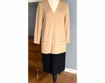 Bill Blass Vintage 70er Jahre Kleid Wolle Beige Schwarz