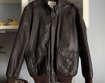 ヴィンテージ L. L. Bean ブラウン レザー ボンバー モーターサイクル