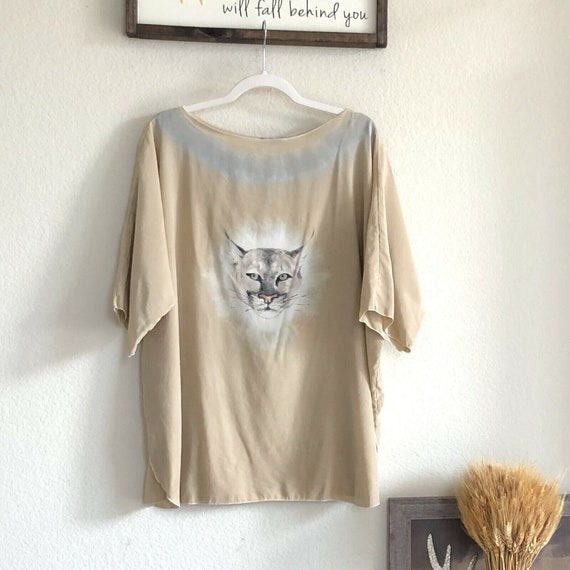 Art To Wear Silk Hand Painted Wild Cat Top Shirt B