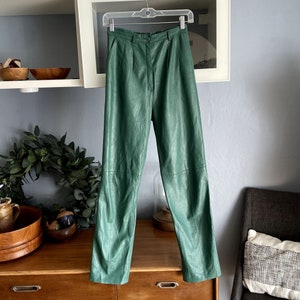 Vintage 80&#39;s Retro High-Waisted Pleat Italy Buttery Soft Leather Pants Teal