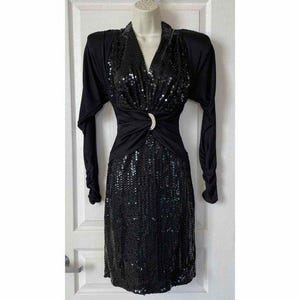 Karen Okada Climax David Howard Vtg 80&#39;s Sequins Cocktail Party Dress XS