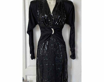 Karen Okada Climax David Howard Vtg 80's Sequins Cocktail Party Dress XS