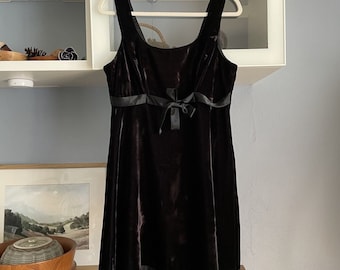 Vtg 90s Rampage Black Velvet Sleeveless Babydoll Dress Juniors 11 Satin Bow Trim