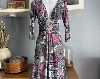 Blumarine Y2K Vtg Seide Paisley Print Nieten Strass Jersey Strickkleid 44