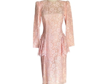 Vintage Scott McClintock Rosa Spitzenkleid Schößchen Formale Party Prom Größe 4