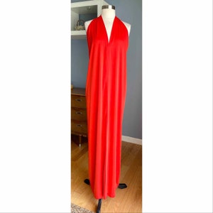 Vintage 70s Halston IV Grecian Halter Dress Qiana Dorian Draped Gown Orange P