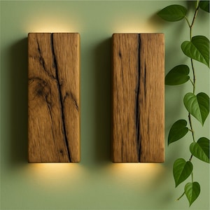 Handmade Reclaimed Wood Wall Sconce – Wandleuchte Altholz – Rustic Plug-In Wandlampe – Up Down Oak Wall Light – Wandlamp Hout
