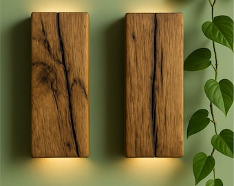 Handmade Reclaimed Wood Wall Sconce – Wandleuchte Altholz – Rustic Plug-In Wandlampe – Up Down Oak Wall Light – Wandlamp Hout