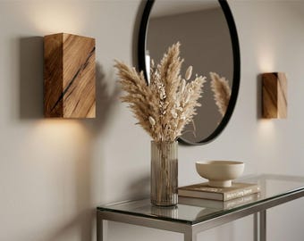 Wood Wall Sconce, Minimal Rustic Lighting, Solid Wood Cube Lamp, Modern Wall Light Fixture, Warm Ambient Home Decor