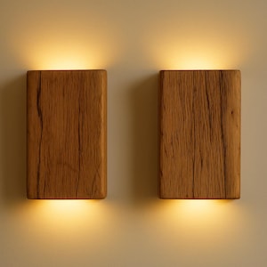 Reclaimed Oak Wood Wall Sconce: Rustic Farmhouse Plug-In Night Light