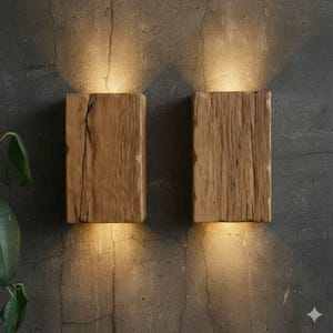 Reclaimed Oak Wood Plug-In Wall Sconce: Rustic Farmhouse Lighting
