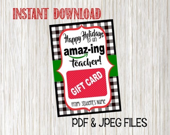 Holiday Teacher Gift Card Printable