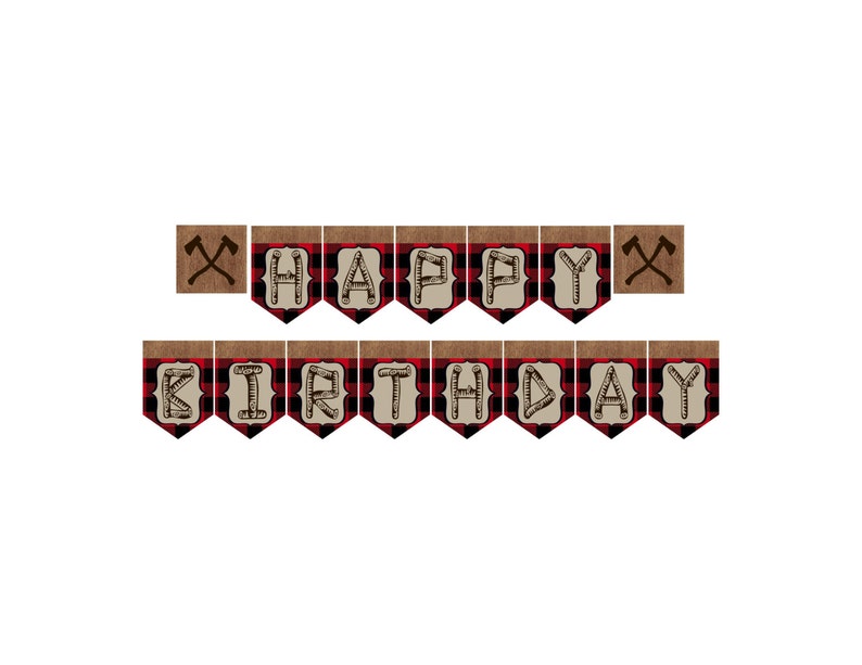 Lumberjack Buffalo Plaid Birthday Party Banner image 1