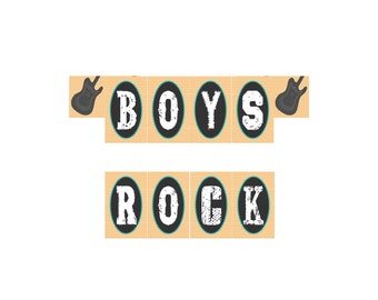 Boys Rock Guitar Orange Chevron Baby Shower Banner