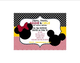 Mickey and Minnie Mouse Birthday Twins Invitation