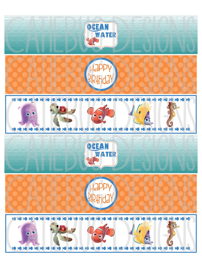 Finding Nemo Birthday Water Bottle Labels image 1