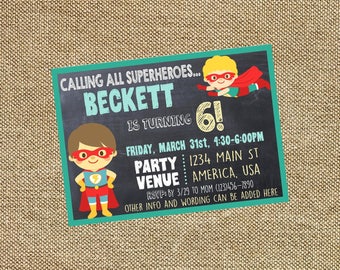 Superhero Boy Chalkboard Birthday Invitation