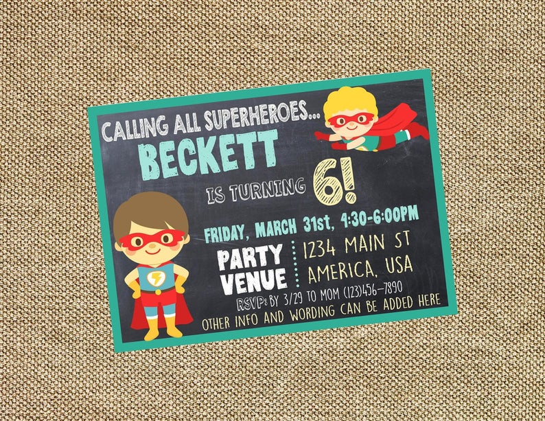 Superhero Boy Chalkboard Birthday Invitation image 1