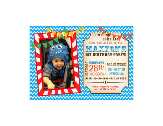 Circus Carnival Photo First BIrthday Invitation Il_570xn